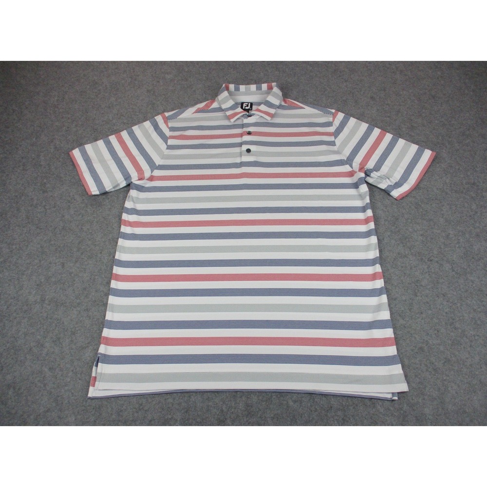 FootJoy Polo Shirt Mens Extra Large White Red Striped Stretch Performance Golf